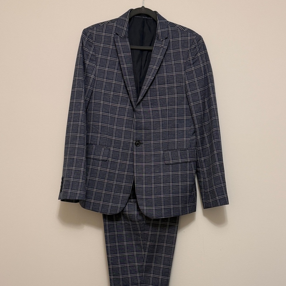 BoohooMAN Blue Checkered Suit